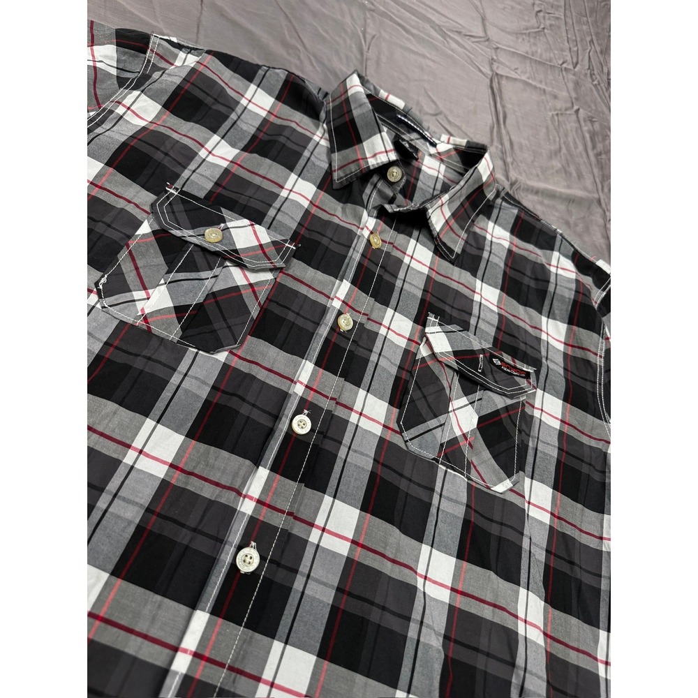 Enyce Mens 4X Plaid Button Down Shirt Short Sleeve Black Red Y2K Vintage Sean
